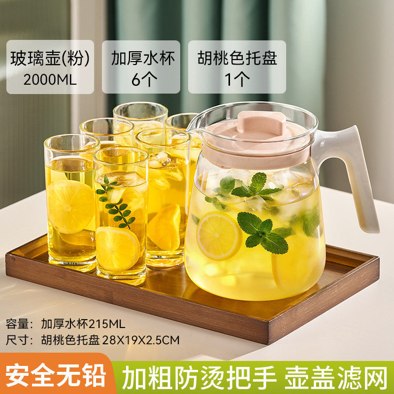 捷安玺高颜值夏季冷水壶家用大容量凉水壶冷品泡花茶果饮玻璃茶壶Stylish Summer Water Pitcher—Large-Capacity Glass Teapot for Home Use, Perfect for Iced Tea, Herbal Tea, and Fruit Drinks