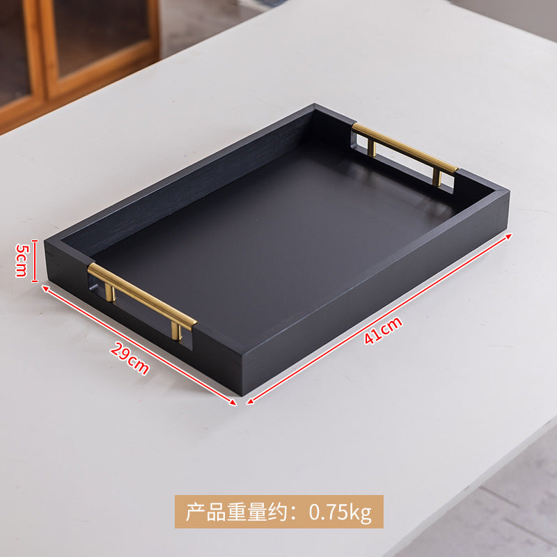 轻奢复古波浪金属提手茶盘家用竹制托盘茶杯酒店中式面包糕点盘Affordable luxury vintage-style wavy metal-handled tea tray; bamboo serving tray for home use; teacup; hotel-style Chinese-style bread and pastry tray