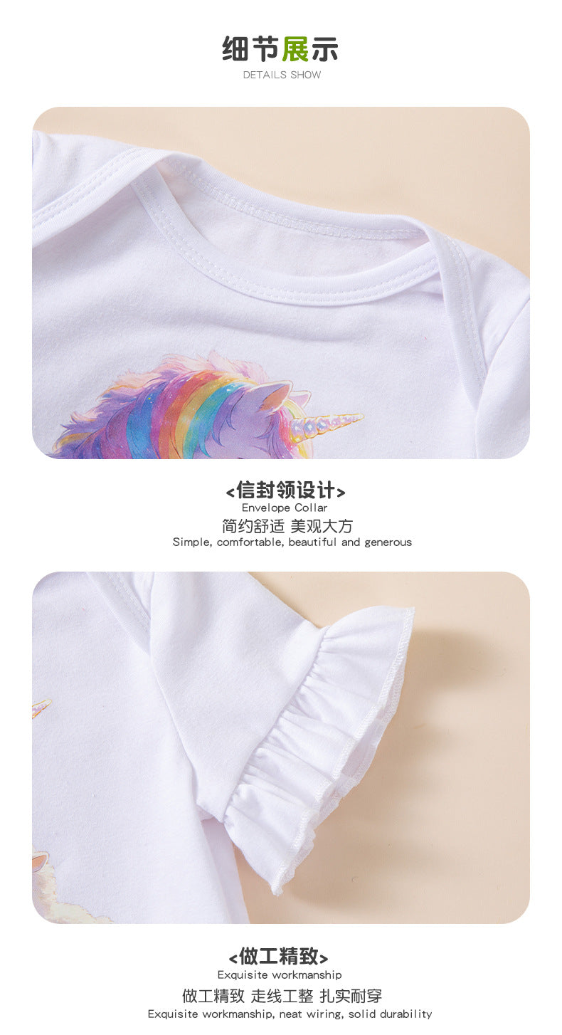 女宝宝婴儿生日派对套装独角兽哈衣彩虹半身裙发带Baby Girl Birthday Party Set: Unicorn Onesie, Rainbow Skirt, and Headband