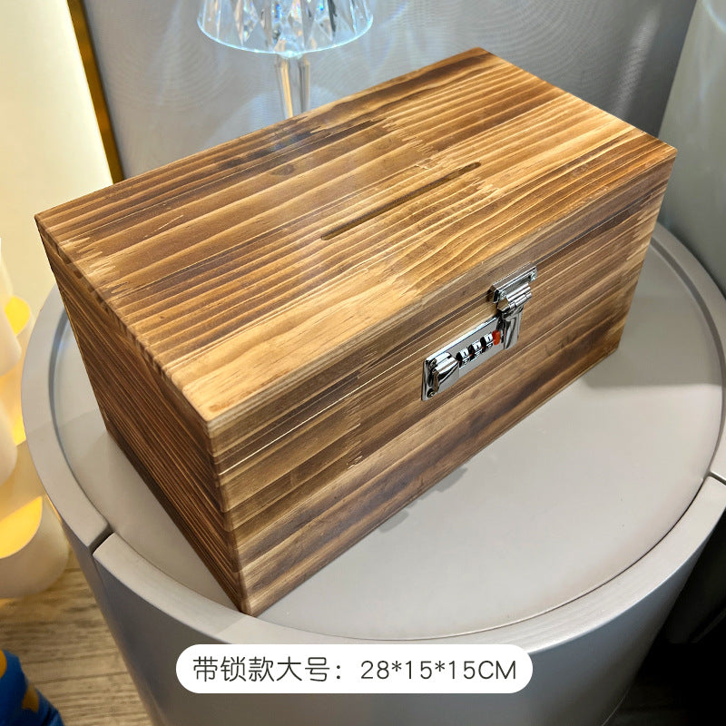 存钱罐储蓄罐密码锁箱木质加厚家用可存可取或存不取儿童跨境松木Piggy bank, savings box, combination lock, wooden, reinforced, for home use, with options to deposit and withdraw or deposit only, for children, cross-border, pine wood