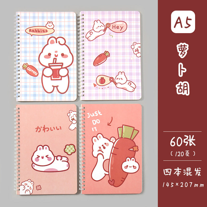 卡通线圈本学生日记本记事本 A5创意侧翻线圈笔记本方格手帐Cartoon Spiral-Bound Student Diary & Notebook: A5 Creative Side-Flip Spiral Notebook with Grid Pages