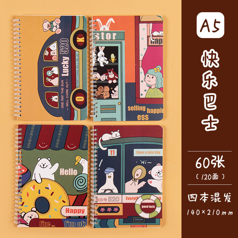学生日记本A5记事本创意韩版侧翻线圈笔记本卡通线圈本手帐本Student Diary A5 Notebook Creative Korean-Style Side-Flip Spiral Notebook Cartoon Spiral Notebook Planner