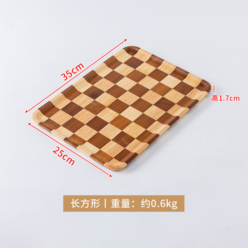 新款棋盘格木质托盘家用轻奢甜品面包西餐盘相思木质茶盘批发New Checkered Wooden Trays: Light Luxury Dessert, Bread and Western-Style Dinner Plates for Home Use; Acacia Wooden Tea Trays – Wholesale