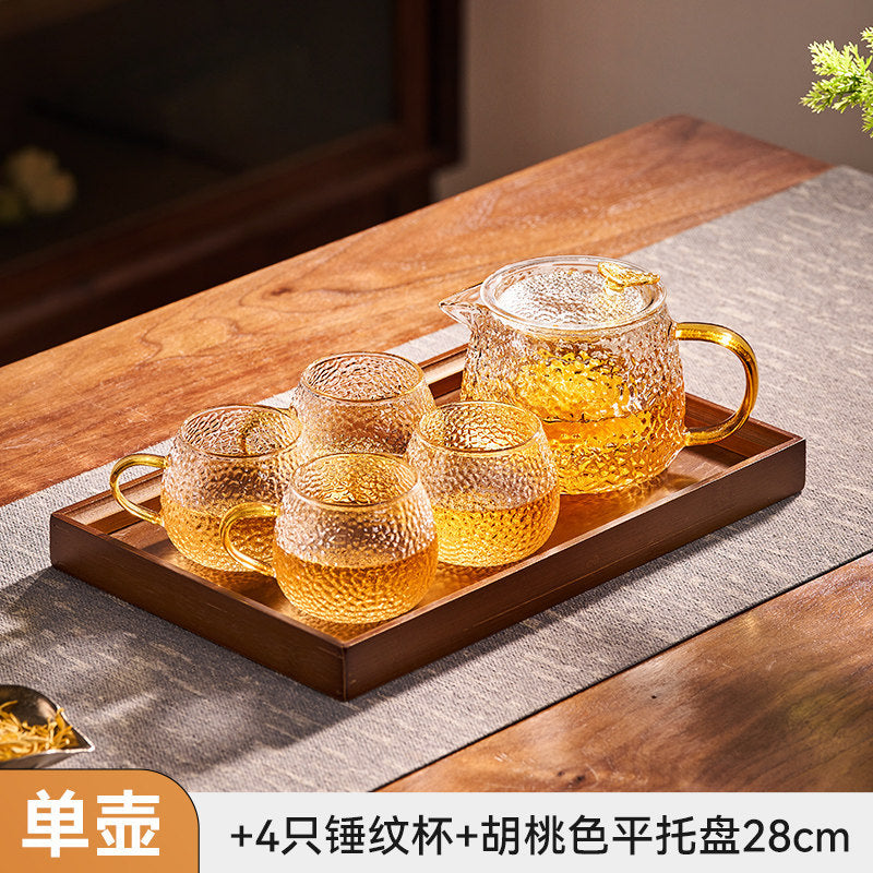 捷安玺锤纹煮茶壶一人专用茶具耐热玻璃泡茶壶高颜值女士花茶壶 Hammered-Pattern Teapot, Single-Serving Tea Set, Heat-Resistant Glass Teapot, Stylish Women's Floral Teapot