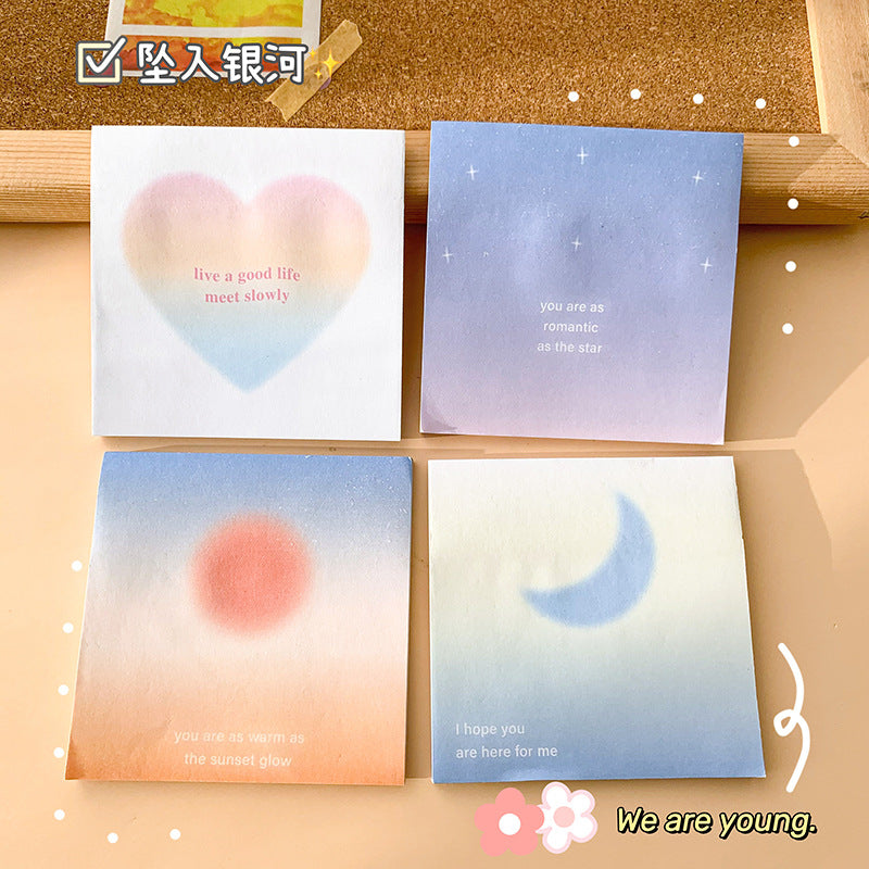 魔卡爱心卡通风景图案便签本学生手账留言纸随手撕便利贴Magic Card Cute Cartoon Scenery Pattern Sticky Note Pad, Student Planner, Note Paper, Tear-Off Sticky Notes