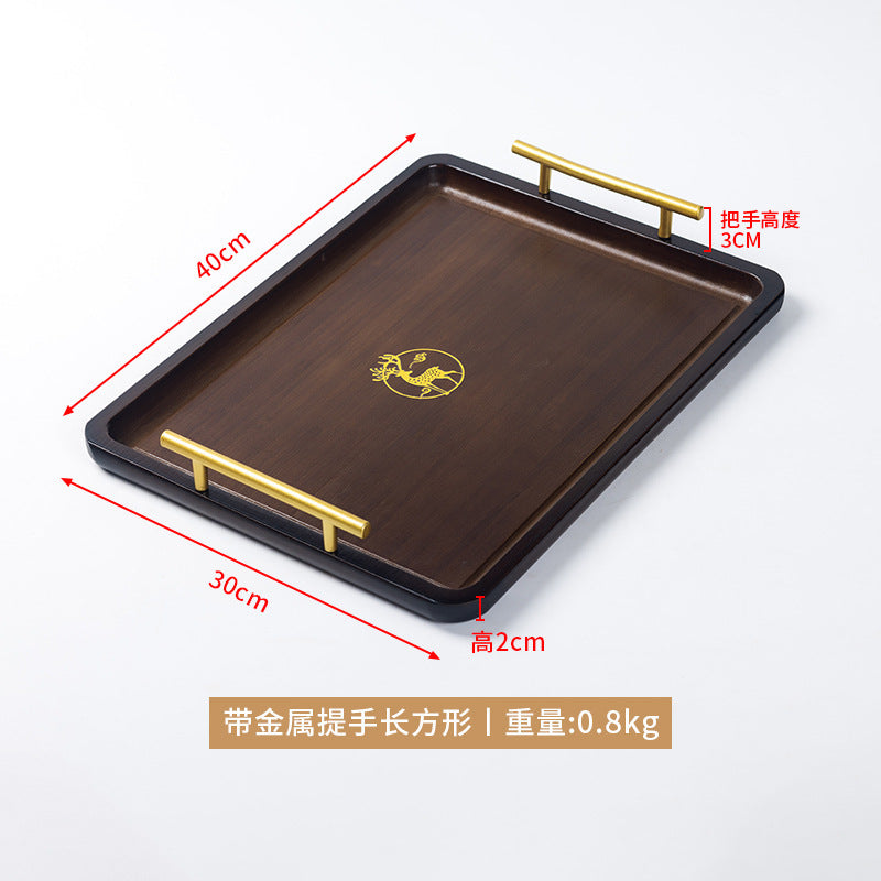复古轻奢托盘楠竹茶盘长方形创意烫金印花竹托盘饭店酒店提手茶盤Retro, light-luxury bamboo tea tray – rectangular, creative hot-stamped patterned bamboo tray with handles, ideal for restaurants and hotels
