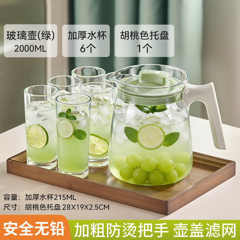 捷安玺高颜值夏季冷水壶家用大容量凉水壶冷品泡花茶果饮玻璃茶壶Stylish Summer Water Pitcher—Large-Capacity Glass Teapot for Home Use, Perfect for Iced Tea, Herbal Tea, and Fruit Drinks