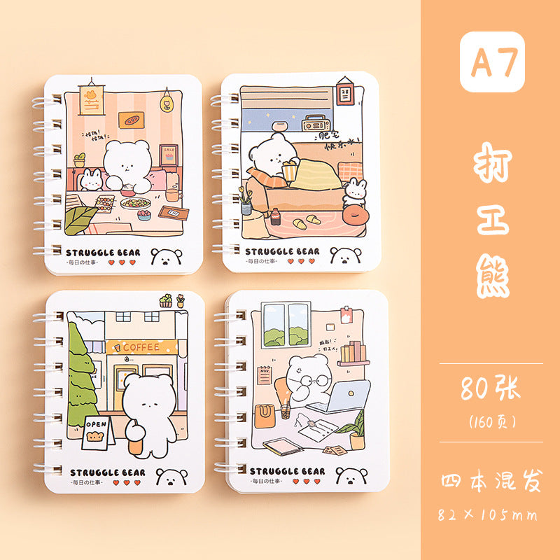 卡通横线本便携迷你记事本学生文具本子单词本线圈本学习笔记本 Cartoon-Printed Lined Notebook, Portable Mini Notepad, Student Stationery, Vocabulary Notebook, Spiral-Bound Notebook, Study Notebook