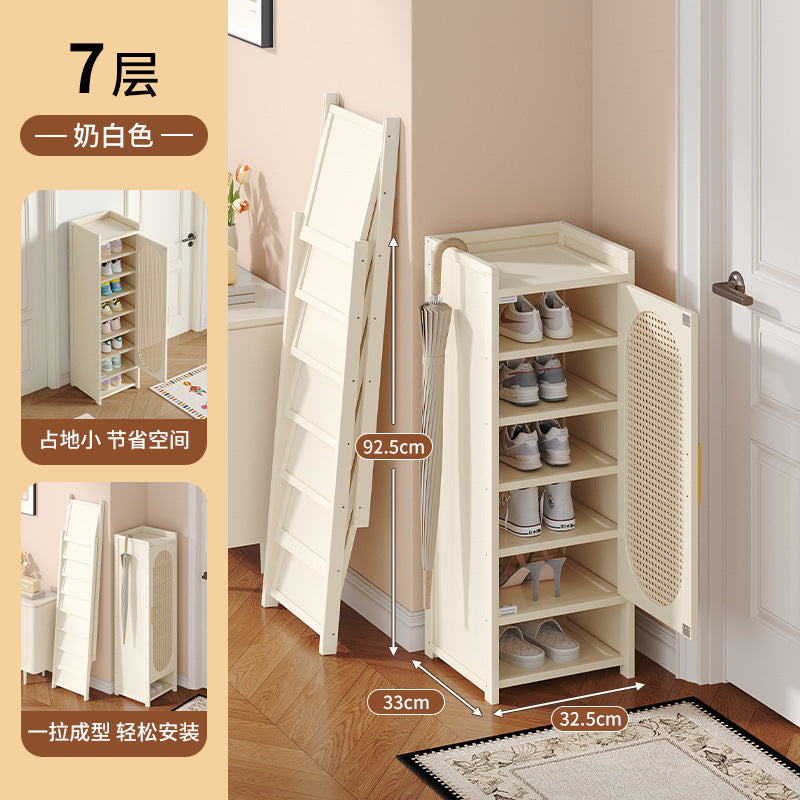 家用门口入户鞋柜小型极窄多层鞋架单门迷你出租房用走廊楼道收纳Small, ultra-slim, multi-tier shoe rack for the home entrance; single-door mini shoe cabinet for rental flats, ideal for hallway and stairwell storage