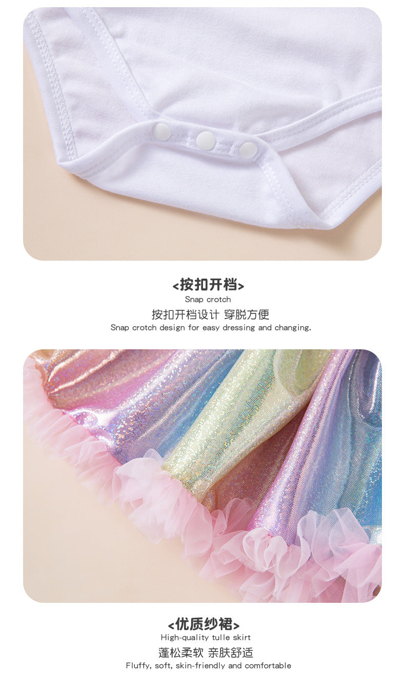 女宝宝婴儿生日派对套装独角兽哈衣彩虹半身裙发带Baby Girl Birthday Party Set: Unicorn Onesie, Rainbow Skirt, and Headband