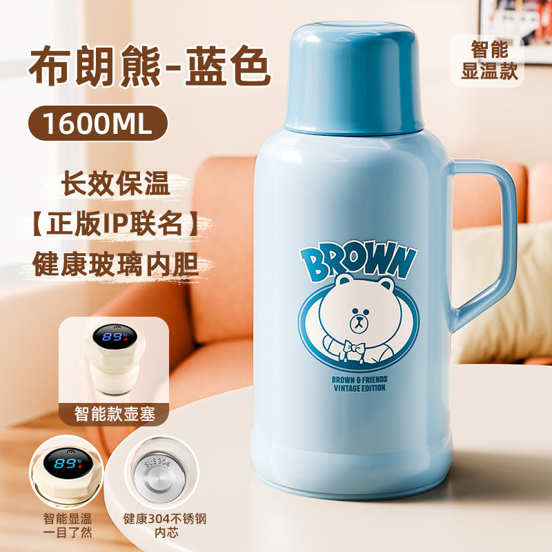 捷安玺热水瓶LINEFRIENDS联名保温壶布朗熊玻璃内胆学生暖水壶LINEFRIENDS Collaboration Thermos: Brown Bear Glass-Lined Student Thermos