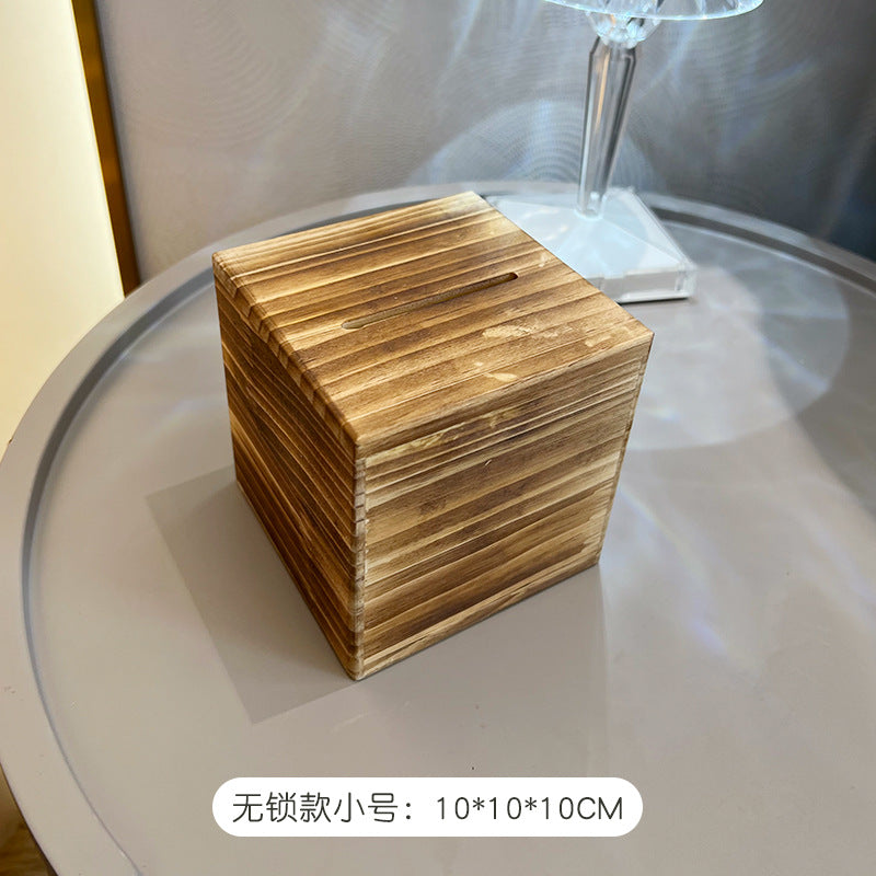 存钱罐储蓄罐密码锁箱木质加厚家用可存可取或存不取儿童跨境松木Piggy bank, savings box, combination lock, wooden, reinforced, for home use, with options to deposit and withdraw or deposit only, for children, cross-border, pine wood