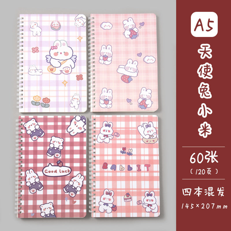 卡通线圈本学生日记本记事本 A5创意侧翻线圈笔记本方格手帐Cartoon Spiral-Bound Student Diary & Notebook: A5 Creative Side-Flip Spiral Notebook with Grid Pages
