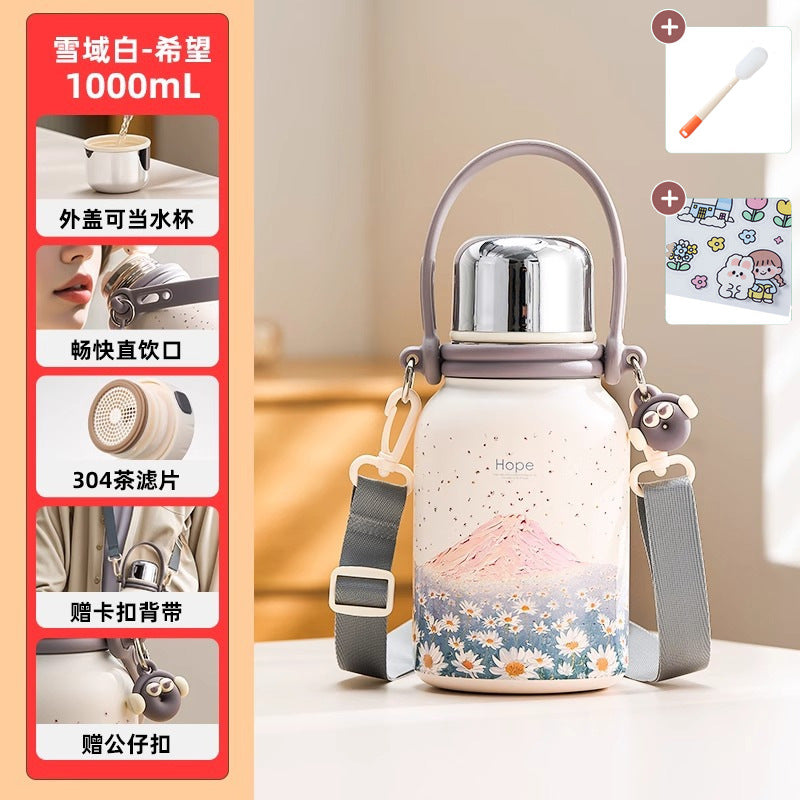 捷安玺保温杯大容量水杯女高颜值不锈钢茶杯子便携保温瓶Insulated Cup: Large-Capacity Water Bottle for Women—Stylish Stainless Steel Teacup and Portable Thermos