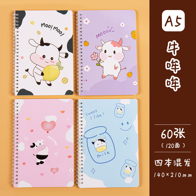 学生日记本A5记事本创意韩版侧翻线圈笔记本卡通线圈本手帐本Student Diary A5 Notebook Creative Korean-Style Side-Flip Spiral Notebook Cartoon Spiral Notebook Planner