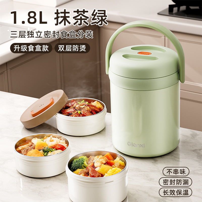 便捷提手保温饭盒不锈钢真空便当盒上班带饭分层保温桶Convenient Handle Insulated Lunch Box, Stainless Steel Vacuum-Insulated Bento Box, Multi-Compartment Insulated Container for Bringing Lunch to Work