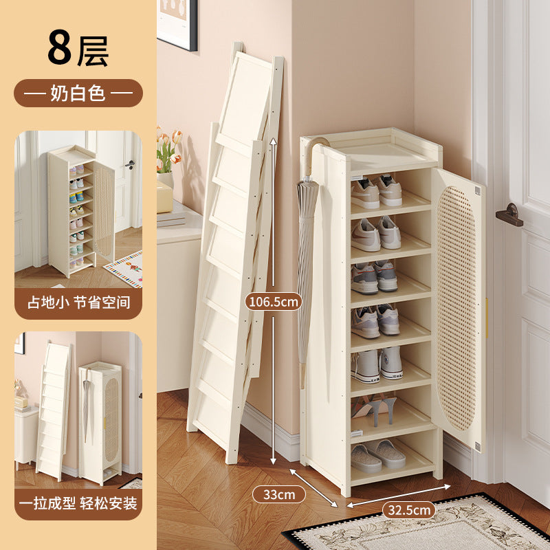 家用门口入户鞋柜小型极窄多层鞋架单门迷你出租房用走廊楼道收纳Small, ultra-slim, multi-tier shoe rack for the home entrance; single-door mini shoe cabinet for rental flats, ideal for hallway and stairwell storage