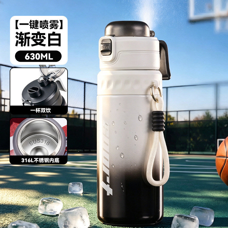 夏季创意喷雾水杯大容量户外降暑运动水杯学生上学专用吸管杯Creative Summer Spray Water Bottle—Large-Capacity Outdoor Cooling Sports Water Bottle with Straw, Designed for Students to Take to School