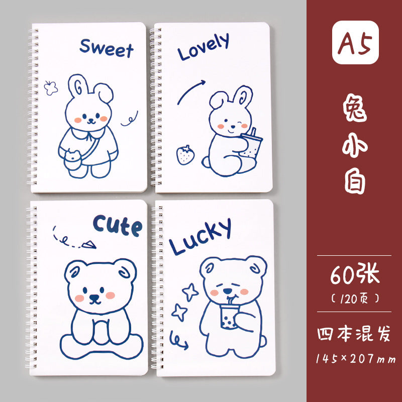 卡通线圈本学生日记本记事本 A5创意侧翻线圈笔记本方格手帐Cartoon Spiral-Bound Student Diary & Notebook: A5 Creative Side-Flip Spiral Notebook with Grid Pages