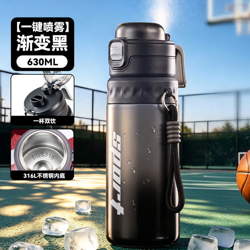 夏季创意喷雾水杯大容量户外降暑运动水杯学生上学专用吸管杯Creative Summer Spray Water Bottle—Large-Capacity Outdoor Cooling Sports Water Bottle with Straw, Designed for Students to Take to School