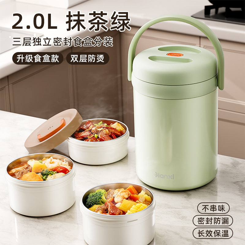 便捷提手保温饭盒不锈钢真空便当盒上班带饭分层保温桶Convenient Handle Insulated Lunch Box, Stainless Steel Vacuum-Insulated Bento Box, Multi-Compartment Insulated Container for Bringing Lunch to Work