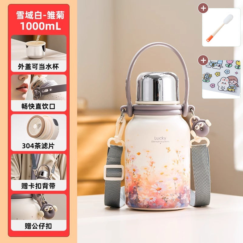 捷安玺保温杯大容量水杯女高颜值不锈钢茶杯子便携保温瓶Insulated Cup: Large-Capacity Water Bottle for Women—Stylish Stainless Steel Teacup and Portable Thermos