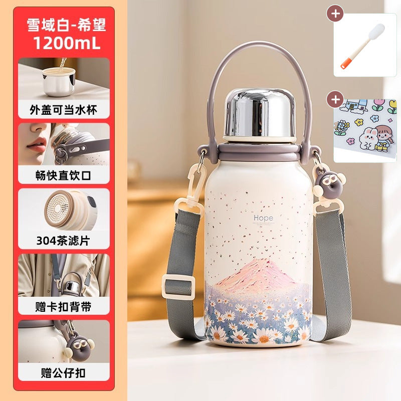 捷安玺保温杯大容量水杯女高颜值不锈钢茶杯子便携保温瓶Insulated Cup: Large-Capacity Water Bottle for Women—Stylish Stainless Steel Teacup and Portable Thermos