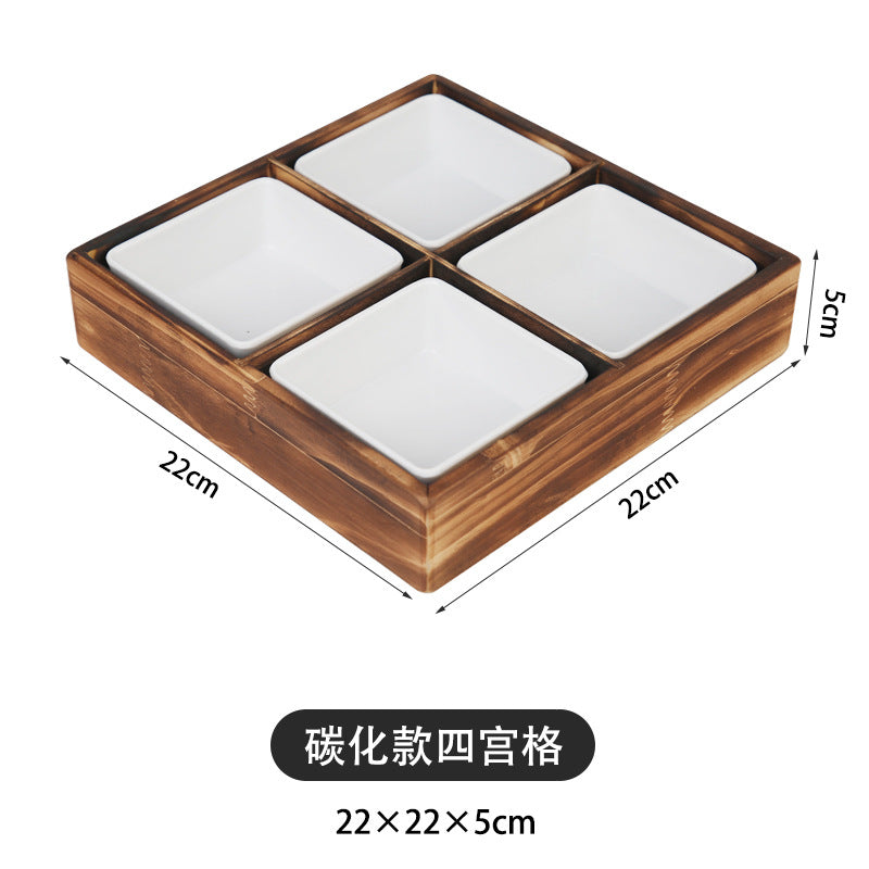 Solid Wood Nine-Square Platter, Divided Serving Tray, for Hot Pot Restaurants, Tableware, Snacks, Melamine Fruit Bowls and Vegetable Plates, for Home