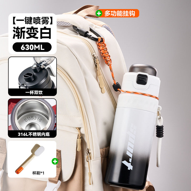 夏季创意喷雾水杯大容量户外降暑运动水杯学生上学专用吸管杯Creative Summer Spray Water Bottle—Large-Capacity Outdoor Cooling Sports Water Bottle with Straw, Designed for Students to Take to School