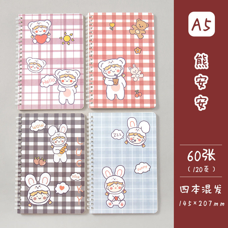 卡通线圈本学生日记本记事本 A5创意侧翻线圈笔记本方格手帐Cartoon Spiral-Bound Student Diary & Notebook: A5 Creative Side-Flip Spiral Notebook with Grid Pages