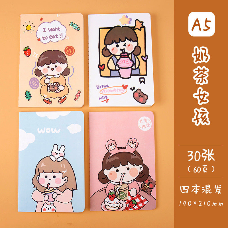 记事本可爱卡通学生用品作文本创意图案A5车线本子笔记本Notebooks: Cute Cartoon Student Supplies, Creative Design A5 Stitched Notebooks