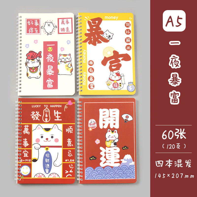 卡通线圈本学生日记本记事本 A5创意侧翻线圈笔记本方格手帐Cartoon Spiral-Bound Student Diary & Notebook: A5 Creative Side-Flip Spiral Notebook with Grid Pages