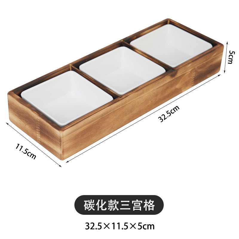 Solid Wood Nine-Square Platter, Divided Serving Tray, for Hot Pot Restaurants, Tableware, Snacks, Melamine Fruit Bowls and Vegetable Plates, for Home