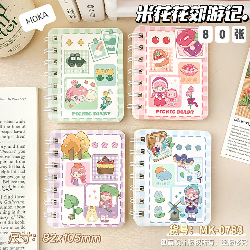 可爱卡通高颜值A7侧翻线圈本学生小本子迷你笔记本便携办公记事本 Cute, Cartoon-Style, High-Quality A7 Side-Folding Spiral Notebook—Student Notebook, Mini Notebook, Portable Office Notepad