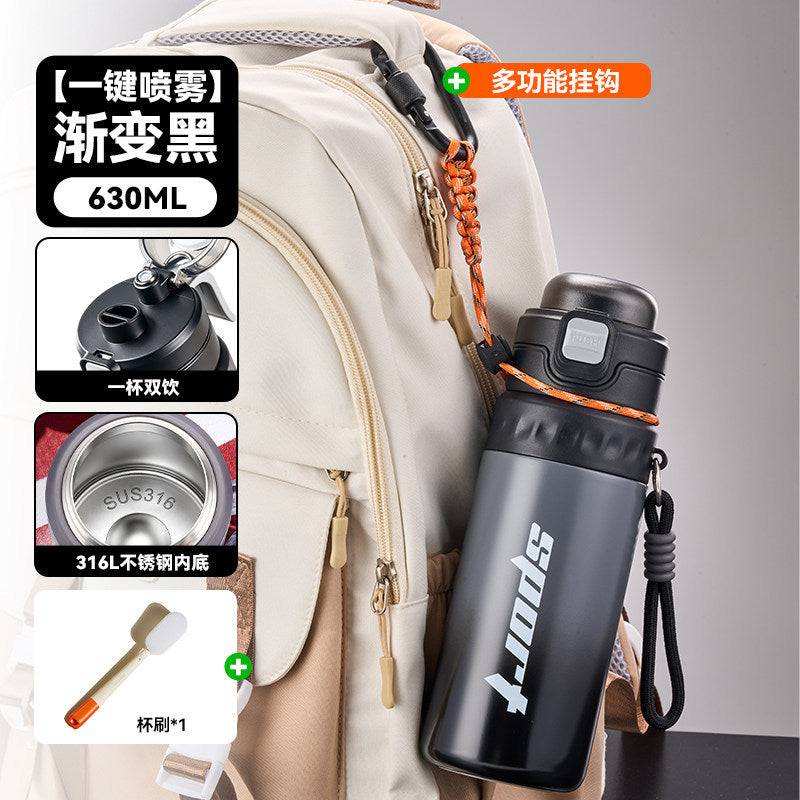 夏季创意喷雾水杯大容量户外降暑运动水杯学生上学专用吸管杯Creative Summer Spray Water Bottle—Large-Capacity Outdoor Cooling Sports Water Bottle with Straw, Designed for Students to Take to School