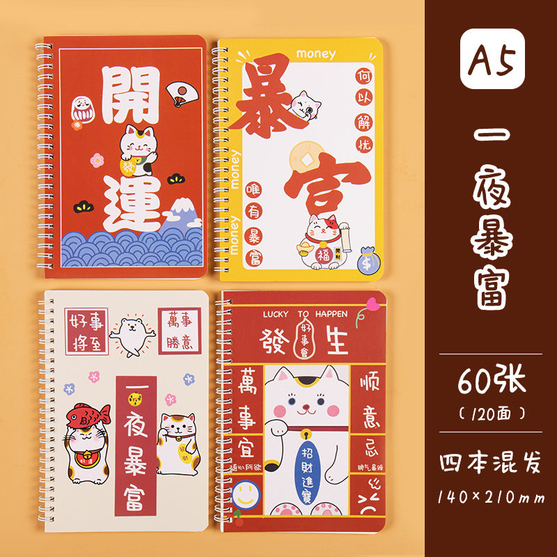 学生日记本A5记事本创意韩版侧翻线圈笔记本卡通线圈本手帐本Student Diary A5 Notebook Creative Korean-Style Side-Flip Spiral Notebook Cartoon Spiral Notebook Planner