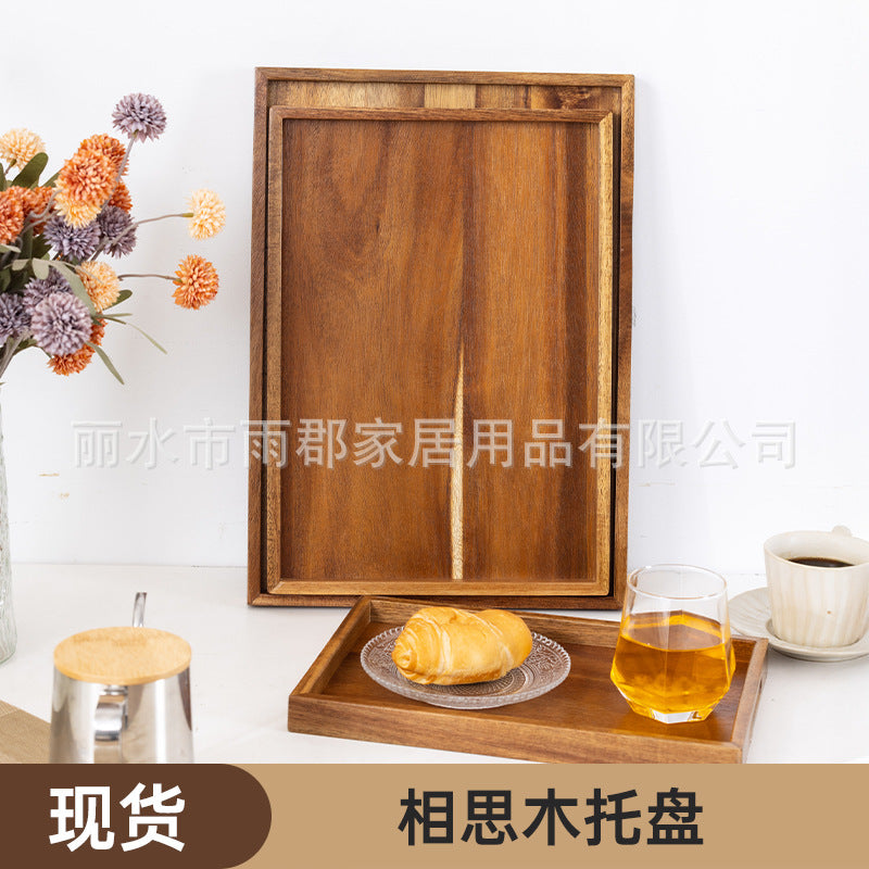 相思木直角茶盘家用简约面包水果点心托盘竹制酒店小茶盘水杯托盘Acacia Wood Right-Angled Tea Tray – Minimalist Home-Use Bread, Fruit and Pastry Tray; Bamboo Hotel-Style Small Tea Tray and Cup Coaster