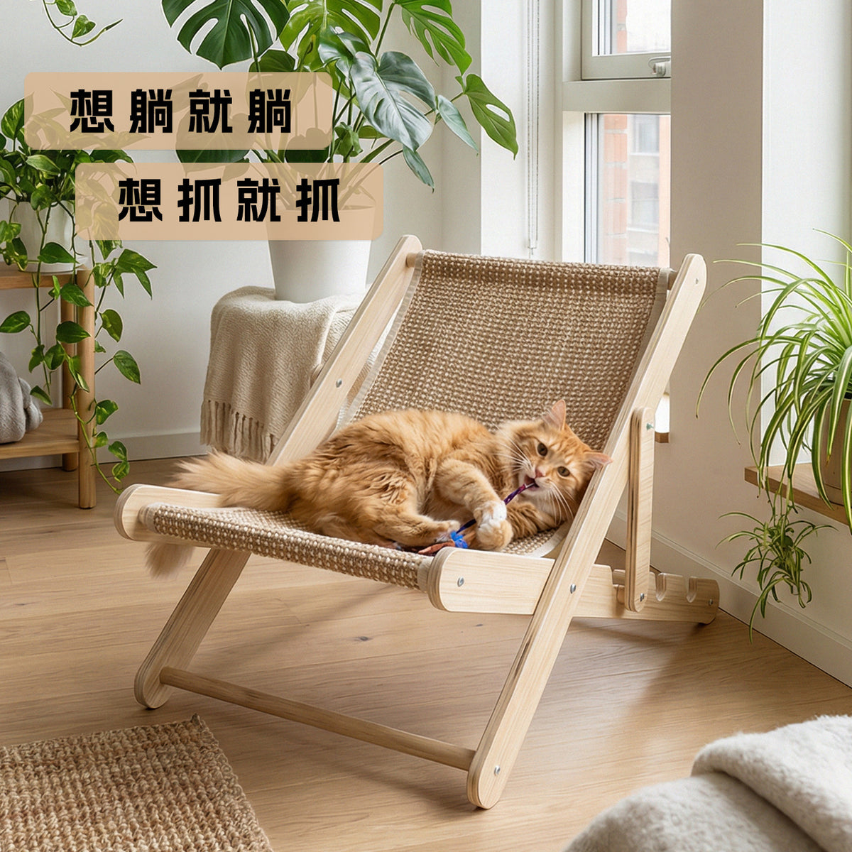 源头工厂现货多层板实木猫爬架猫玩具剑麻垫子四档调节靠背猫窝Direct from the manufacturer: in-stock multi-tiered solid wood cat climbing frames, cat toys, sisal mats and cat beds with four-position adjustable backrests