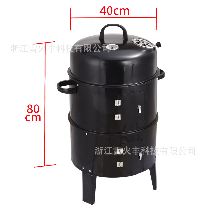 户外庭院三合一黑色烟熏炉焖烤炉烧烤炉圆形熏烤炉木炭烧烤炉定制Outdoor Garden 3-in-1 Black Smoker, Braiser and Barbecue – Round Smoker, Charcoal Barbecue – Customisable