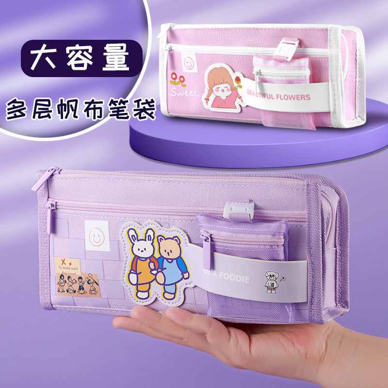 MOKA魔卡文具盒高颜值初中生网红帆布铅笔盒带零钱包创意双仓笔袋MOKA Magic Card Pencil Case: Stylish, Trendy Canvas Pencil Case for Middle School Students with a Coin Pouch—Creative Dual-Compartment Design