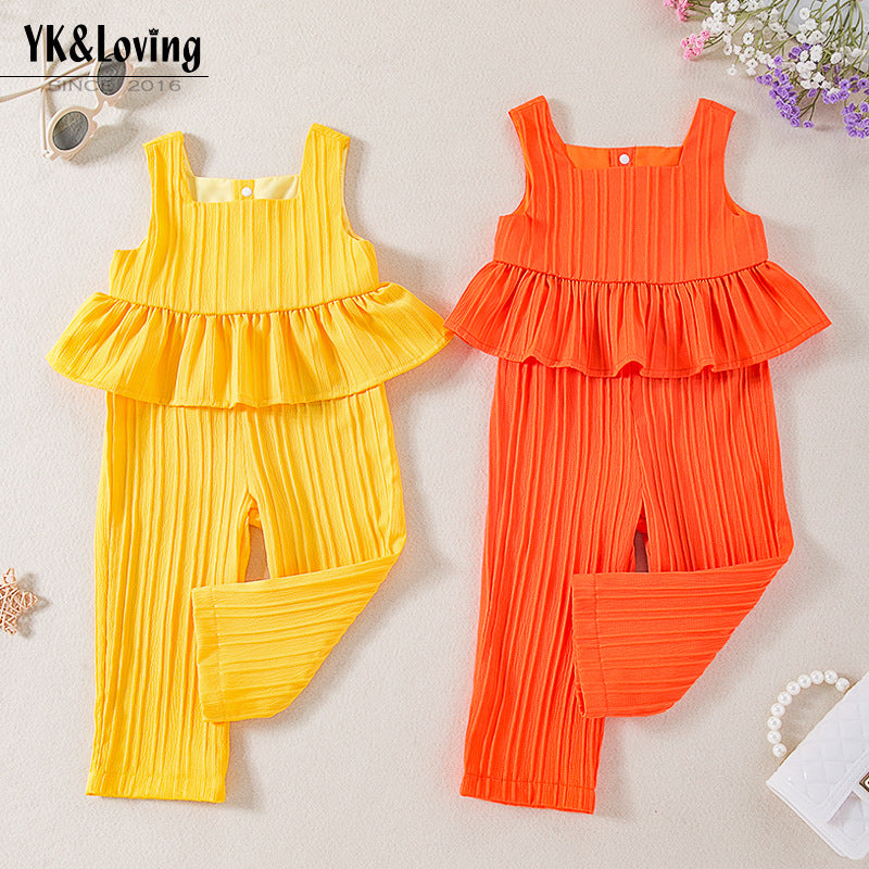 欧美风格吊带背心款柔顺优质面料纯色上衣长裤两件套Strapless Tank Top Set—Plain-Colored Top and Pants in Soft, High-Quality Fabric