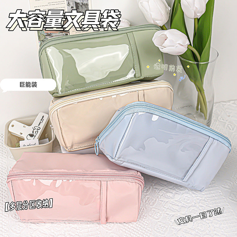 网红多层笔袋学生简约大容量枕头笔袋文具盒ins潮日系可爱少女Trendy Multi-Layer Pencil Case for Students: Simple, Large-Capacity, Pillow-Style Pencil Case, Stationery Case, Cute for Girls