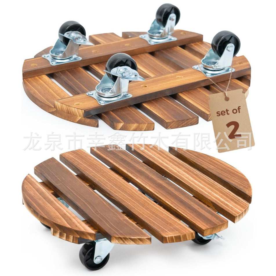 带轮花盆托盘底座便携式滚轮万向轮可移动盆栽架圆形木质植物支架Wheeled plant pot tray base, portable castors, swivel wheels, movable plant stand, round wooden plant stand