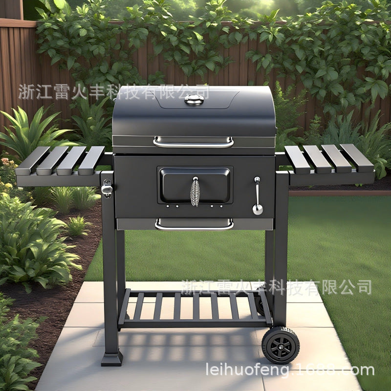 BBQ庭院大四方炉方形取暖炉木炭烟熏炉烧烤架加厚带盖大型烧烤炉BBQ Garden Large Square Stove, Square Heater, Charcoal Smoker, Barbecue Grill – Thick-walled, Lidded, Large Barbecue Grill