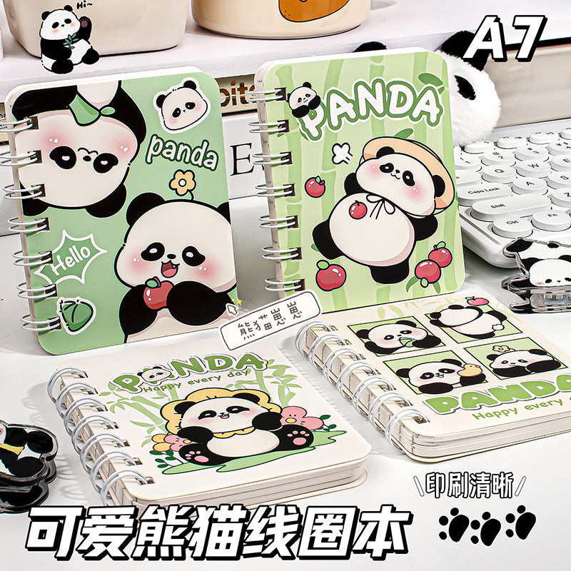 侧翻卡通线圈本小学生熊猫笔记本口袋记事本高颜值便携日记本Flip-Open Cartoon Spiral-Bound Notebook for Elementary School Students: Panda-Themed Pocket Notepad—Stylish and Portable Diary