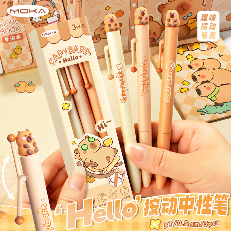 卡皮巴拉Hello招财中性笔刷题笔高颜值按动中性笔签字笔学生文具 Capybara “Hello” Lucky Money Gel Pen for Practice, Stylish Push-Button Gel Pen, Signing Pen, Student Stationery