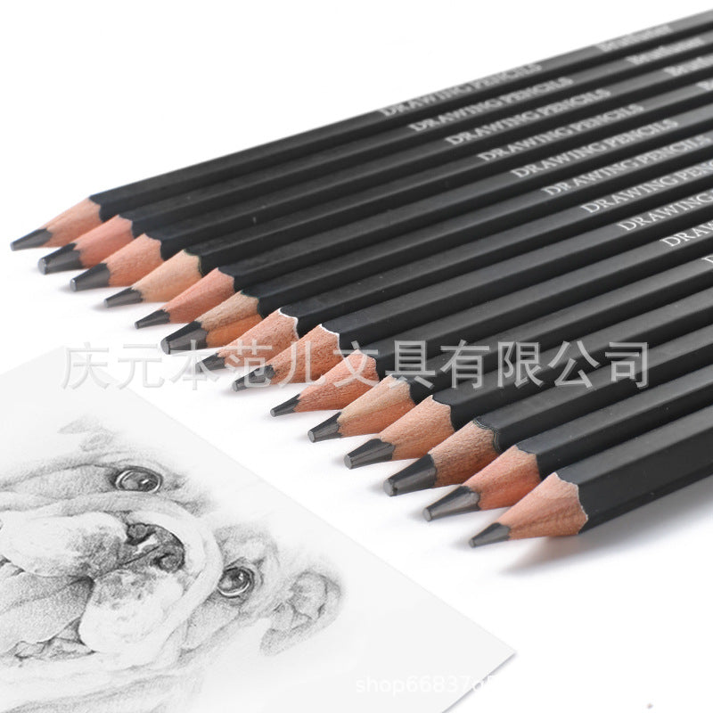 跨境新品单品OPP袋装12支素描12支油性12支水溶12支金属New cross-border products: 12 sketching pencils, 12 oil-based pencils, 12 water-soluble pencils and 12 metallic pencils, each in an OPP bag