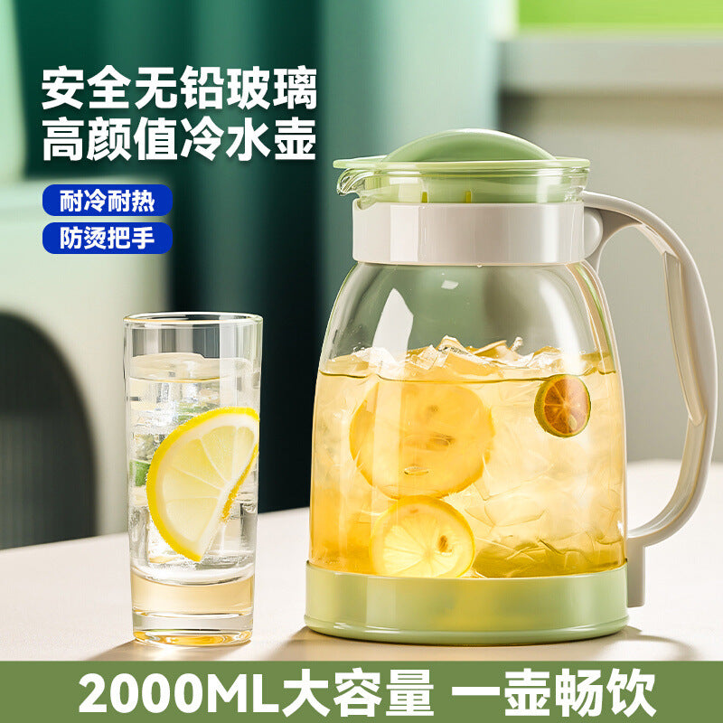 天喜大容量玻璃冷水壶家用办公耐热泡茶壶凉白开水果汁壶 Tianxi Large-Capacity Glass Water Jug—Heat-Resistant Teapot for Home and Office Use; Ideal for Tea, Chilled Water, and Fruit Juice