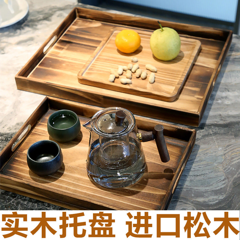 茶盘餐盘托盘实木家用客厅放茶杯水杯水果食品小吃干果下午茶具圆Tea tray, dinner plate tray, solid wood, for the home, living room, for teacups, water glasses, fruit, food, snacks, dried fruit, afternoon tea set, round