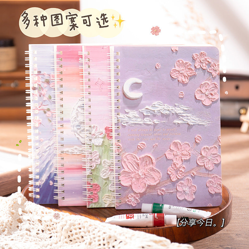 动漫油画创意A5加厚笔记本课堂笔记120页横线学生文具线圈本Anime-themed Creative A5 Thick Notebook for Class Notes, 120 Pages, Lined, Student Stationery, Spiral-bound